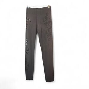 Ed Hardy Womens Vintage Y2K Gray Rose Sequin Stretch Comfort Leggings Size M